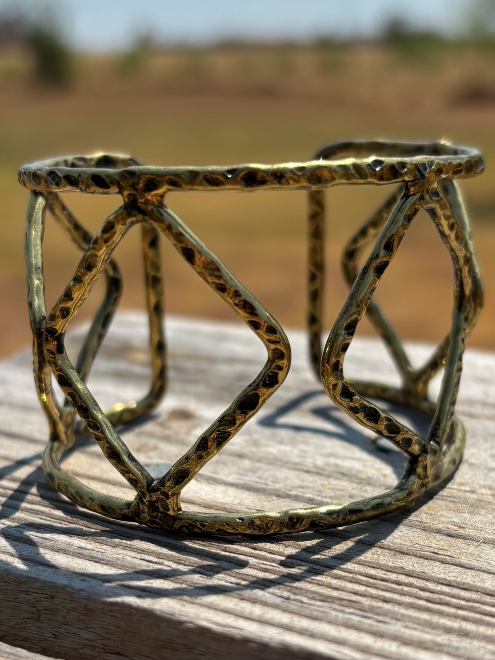 Vintage Gold tone Openwork Metal Accent Cuff Bracelet